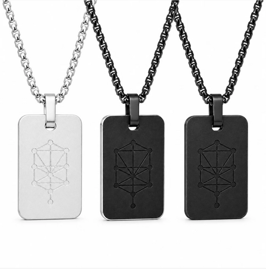 Nano Zohar Necklace - Full 23 Volume Aramaic Zohar Nano Inscribed Kabbalah Jewelry | Obsidian Noir, Lumina, Eclipse Editions | Aluminum Frame Stainless Steel Chain